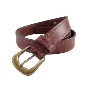 Century Canada Genuine Leather Dark Brown Belt with Brass Buckle, Size 40